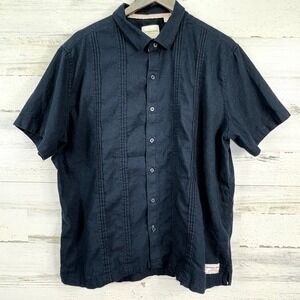 Scotch & Soda Amsterdam Mens Navy Blue Linen Button Down Shirt Short Slv Top XXL